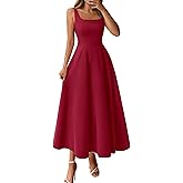 BTFBM Women Elegant Wedding Guest Dress Summer Square Neck Sleeveless Flowy A Line Formal Cocktail Party Maxi Dresses