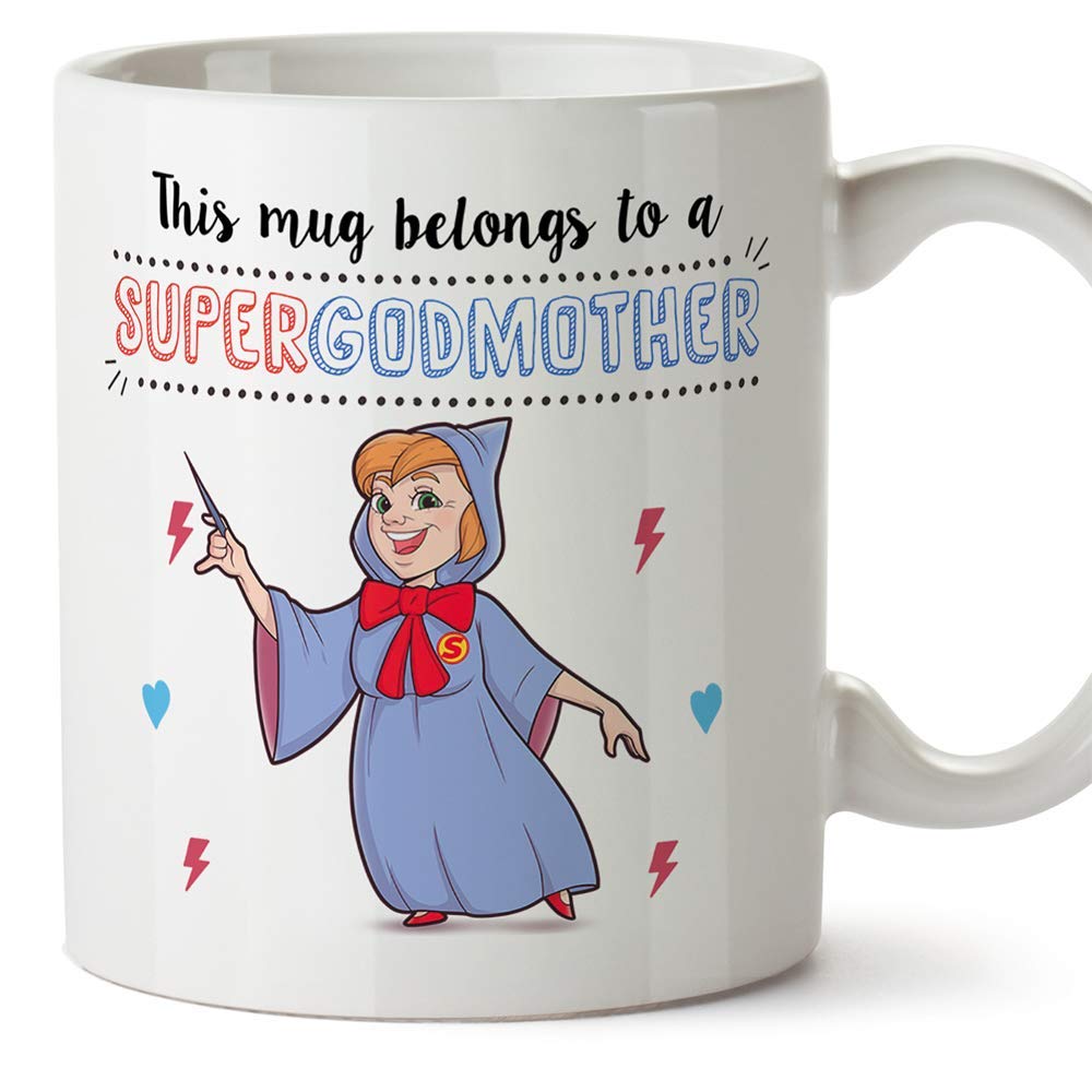 Mugffins Godmother Mug/Cup – "Super Godmother" – Coffee Mug for Breakfast/Easter Gift Idea/Birthday Presents for Godmothers/Baptism Gift/Ceramic 11 oz