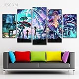JESC 5 Panels Canvas Painting Mushroom Print on Canvas Wall Art Painting Modern Home Decor Picture for Living Room Decor Gifts (no Frame, 30x50cmx2,30x70cmx2,30x80cmx1)