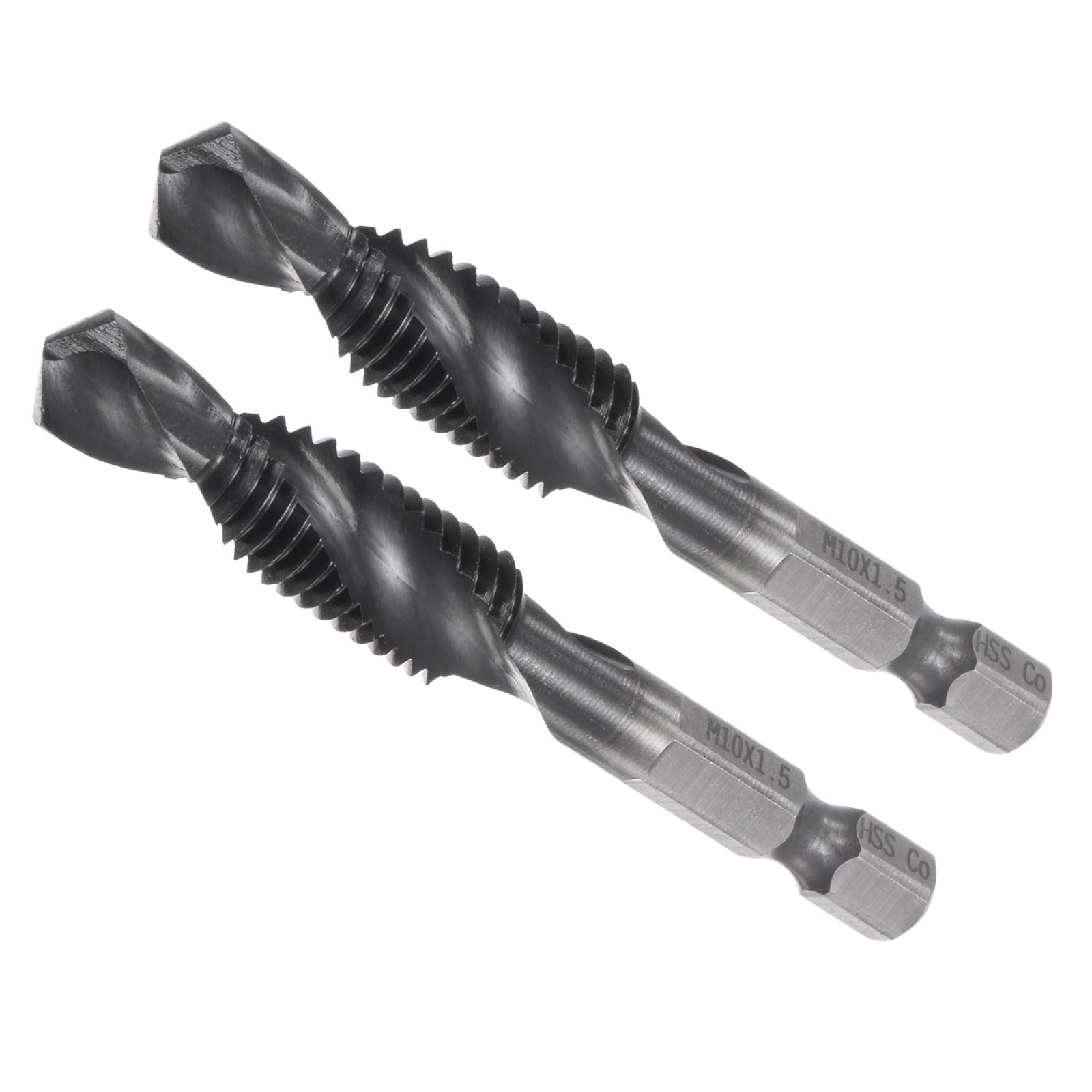 CoCud Combination Drill Tap Bit, M10 x 1.5 Thread Size 1/4" Shank, High Speed Steel TiAlN Coated Tools Tools - (Applications: for Aluminum Stainless Steel Plastic), 2-Pieces