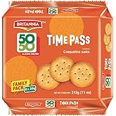 Britannia Time Pass Classic Salted Biscuits | Family Pack- 312 GM(11 oz)- 8 * 39gm | Light &amp; Crispy Snack Perfect Tea-Time Treat