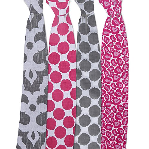 Ikat Pink/Grey Swaddling Muslin Blankets set of 4