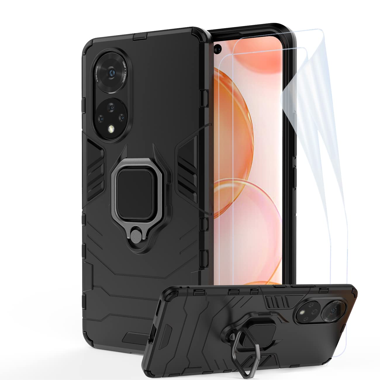 GKK DESCHE Case for Honor 50 / Huawei Nova 9, Cover with Ring Holder, Shockproof Armour Phone Case with 360° Rotating Stand is compatible with Honor 50 / Huawei Nova 9 - Black