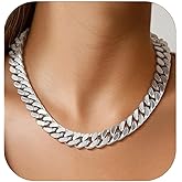 FindChic Chunky Cuban Link Chain for Women, Silver/Gold Plated Choker Trendy Statement Necklace, Thick Curb Chain Hip Hop Punk Jewelry Gift, Unisex Size 5/12/14mm