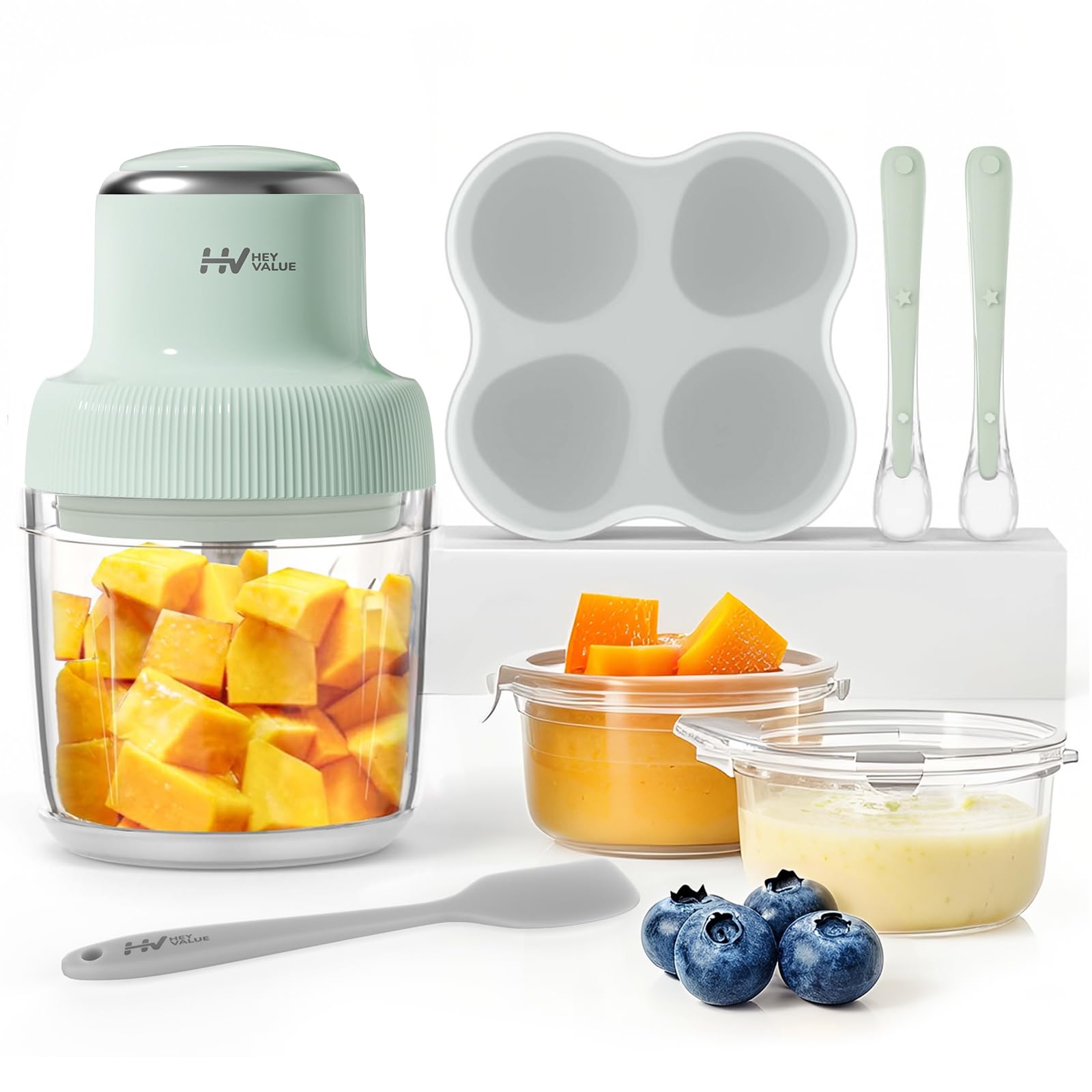 Photo 1 of HEYVALUE Baby Food Maker, 13-in-1 Baby Food Puree Blender for Baby Food, Fruit, Vegatable, Meat, with Food Containers, Baby Food Processor Freezer Tray, Silicone Spoons, Silicone Spatula(Light Green)