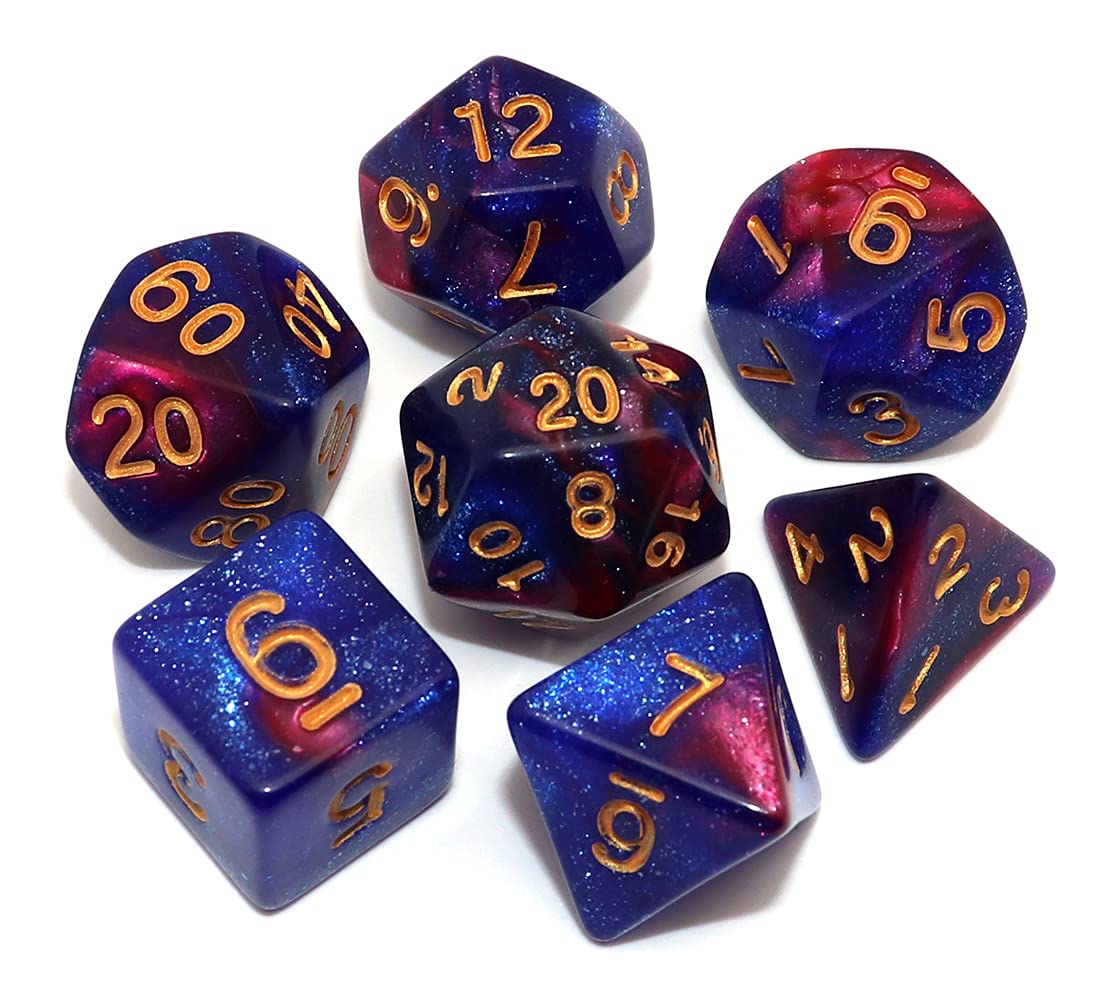 CREEBUY Blue Mix Red DND Glitter Dice Set for Dungeon and Dragons Warhammer D&D RPG Role Playing Games Board Game Polyhedral Dice — image 1