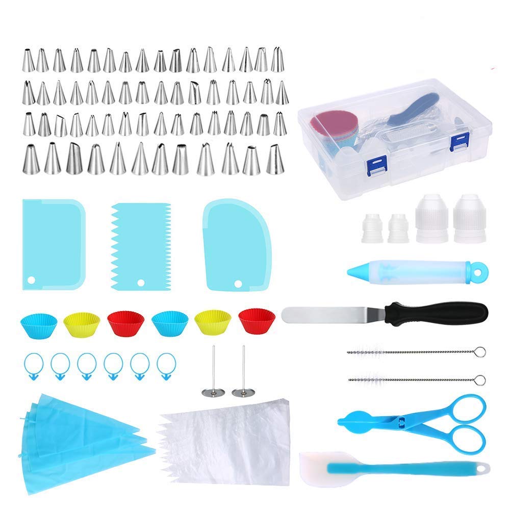 Aoktech 102 pcs/set Cake Decorating Supplies Kit Icing Tips Reusable/Disposable Pastry Bag Flower Nails Cake Decorating Pen Cake Spatula Baking Frosting Tools Set for Cakes Cupcakes Cookies Pastry