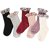 Taous Assam Baby Girls Vintage Ankle Lace Socks Toddler Ruffles Casual Floral Stripe Socks 6 Pack