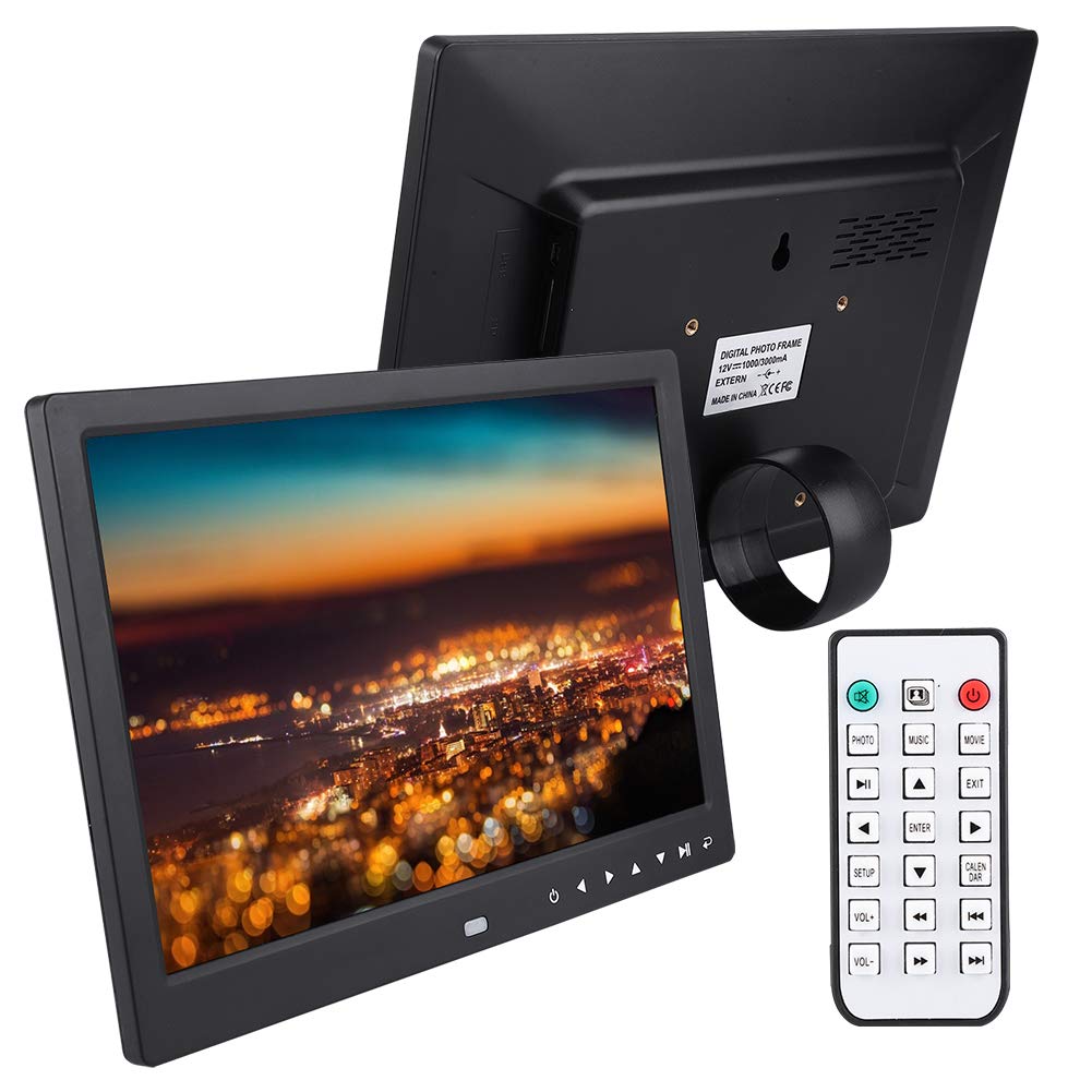 Digital Photo Frame with Motion Sensor, 12 Inch HD LED Digital Billboard Electronic Picture Frame with Built-in Speaker Alarm Calendar Automatic On/Off(Black)