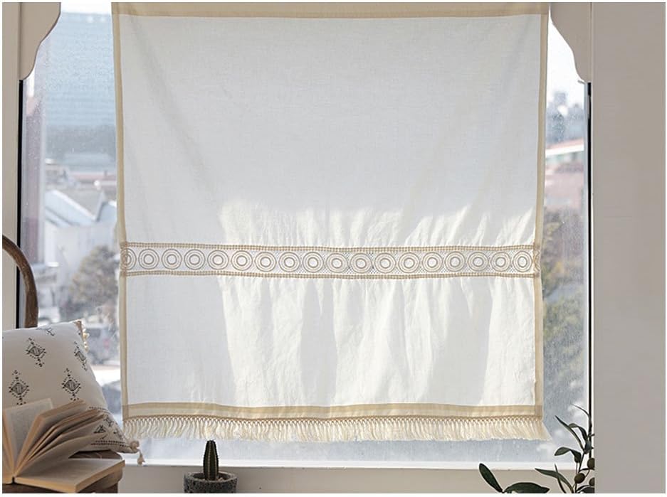 DECOVIEW Linen Lace Curtain with Tassle