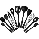 Kitchen Utensil Set - 11 Cooking Utensils - Colorful Silicone Kitchen Utensils - Nonstick Cookware with Spatula Set - Colored Best Kitchen Tools Kitchen Gadgets (Black)