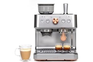 Café Bellissimo Semi Automatic Espresso Machine + Milk Frother | WiFi Connected, Smart Kitchen Essentials | Built-In Bean Grinder, 15-Bar Pump & 95-Ounce Water Reservoir | Steel Silver