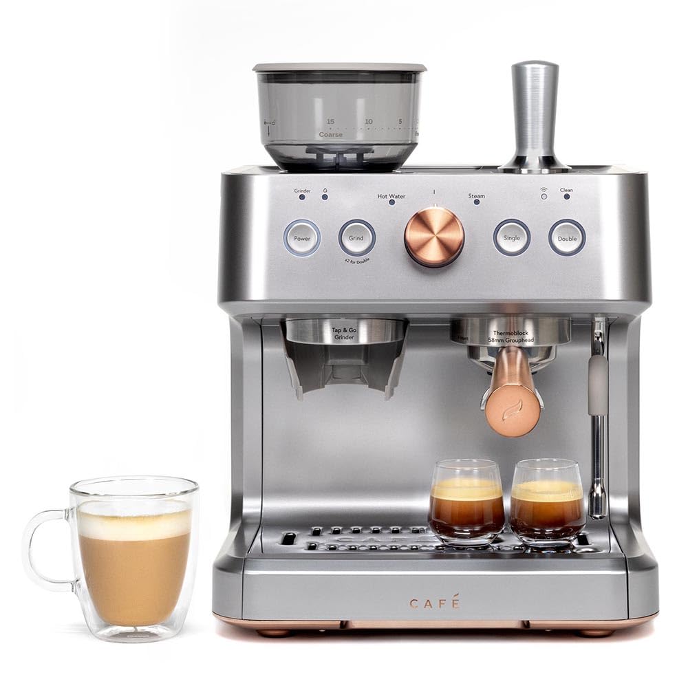 Photo 1 of Café Bellissimo Semi Automatic Espresso Machine + Milk Frother | WiFi Connected, Smart Kitchen Essentials | Built-In Bean Grinder, 15-Bar Pump & 95-Ounce Water Reservoir | Steel Silver