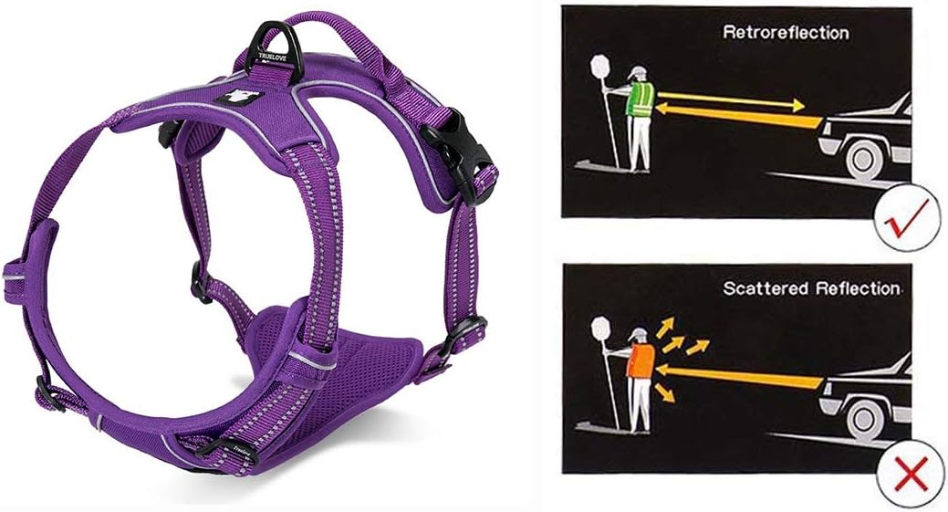MOKCCI Truelove Soft Front Dog Harness .Reflective No Pull Harness with Handle and 2 Leash Attachments, purple, XS - Image 4