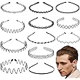 BOYIVI 12 Pieces Metal Headband for Men Adjustable Wavy Black Hair Band Non-slip Hair Hoop Unisex for Home, Outdoor, Sports and Yoga Accessories