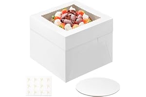 Ocmoiy 2 Sets Cake Boxes with Cake Boards, 10 x 10 x 8 Inches White Bakery Boxes with Window Tall Cake Containers for Wedding Birthday Party