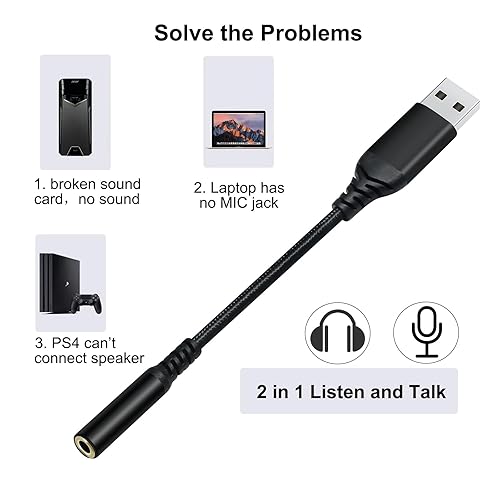 DCHAV USB to Jack Audio Adapter Headphone Microphone