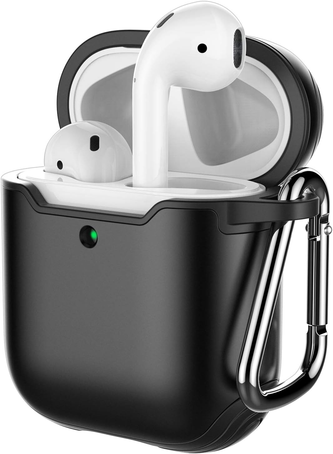 JETech Case Cover for AirPods (1st & 2nd Generation), PC and TPU, Protective Skin with Keychain (Black)