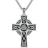 Helzel Men's Irish Cross Necklace Celtic Knot Cross Pendant Christian Religion Prayer Crucifix Jewelry Gift in Christmas Birthday Father Day
