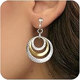 Awinesn Clip on Earrings for Women Two Tone Disc Earrings for Women Mix Color Statement Drop Dangle Earrings Jewelry Hypoallergenic Hammered 14K Gold Plated Earring Non Pierced Earring Jewelry Gifts Wedding Party