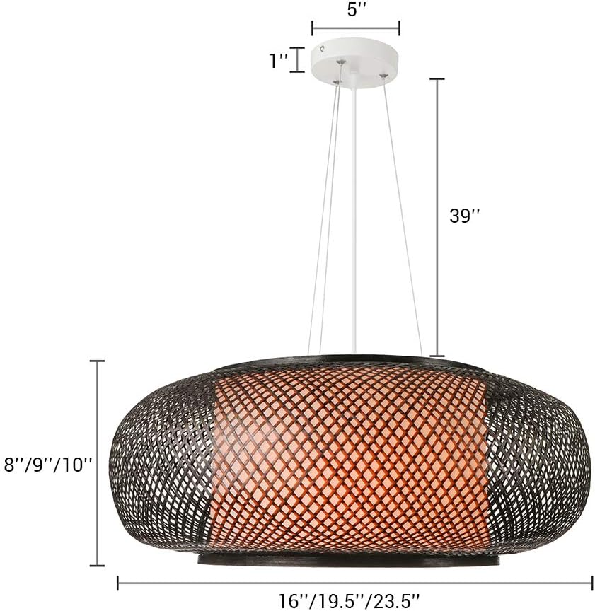 LITFAD Black Lantern Pendant Lighting LED Hanging Lamp Modern Weave Single Light Pendant Lamp Ceiling Hanging Light with Adjustable Cord for Restaurant Dining Room Bedroom - 16" - - 