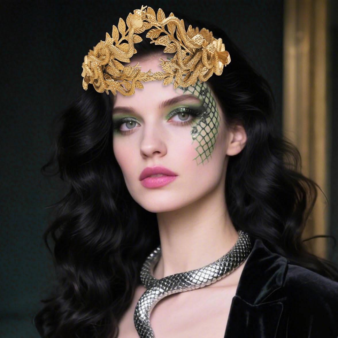 Roaring Good Time Medusa Headpiece Medusa Snake Crown Golden Snake Headband Medusa Costume Accessories Goddess Costume Women Halloween Christmas Party Costume