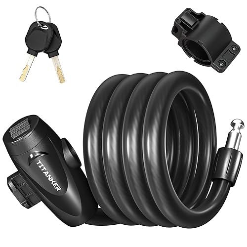 Titanker Bike Lock, Bike Lock Cable Feet Coiled Secure Bicycle Locks with  Keys Scooter Locks Bicycle Locker 1/2 Inch Thick Heavy Duty Anti Theft