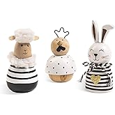 caiydramy 3 Piece Wooden Easter Bunny Lamb Chick Figurines, Black and White Cute Wood Easter Rabbit Sheep Chicken Decor, Spring Indoor Table Shelf Mantel Desk Tiered Tray Farmhouse Home Decorations