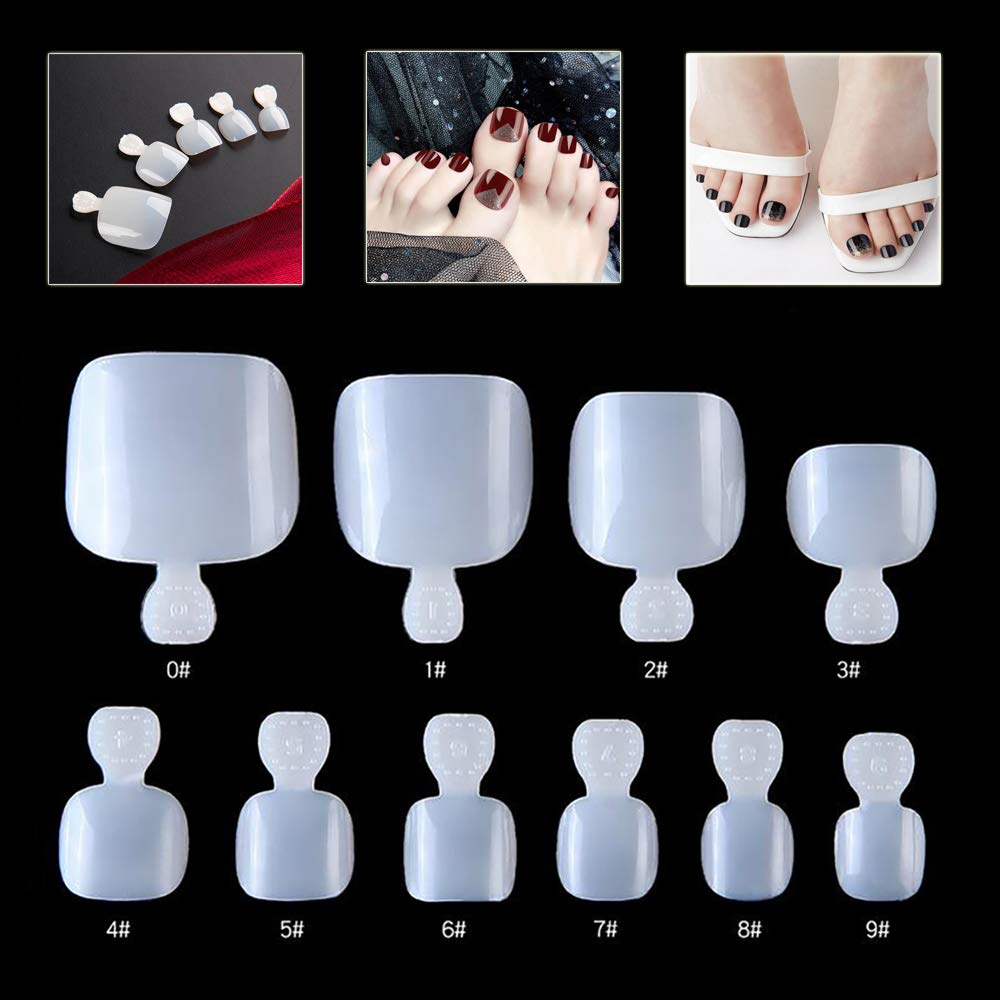 Mwoot 500Pcs Fake Toenail Tips Set Nail Art Toe Decoration Full Cover French False Toe Nail Tips for DIY Salon Foot Manicure Sticker Tools (Natural)