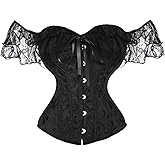 Emprier Corset Top with Lace Sleeve for Women, Vintage Floral shapewear, Full Breast Corset bustier tops