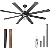 YOUKAIN Farmhouse Ceiling Fan, 72 Inch Ceiling Fans with Lights and Remote, 8-Reversible Blades with Matte Black/Wooden Finis