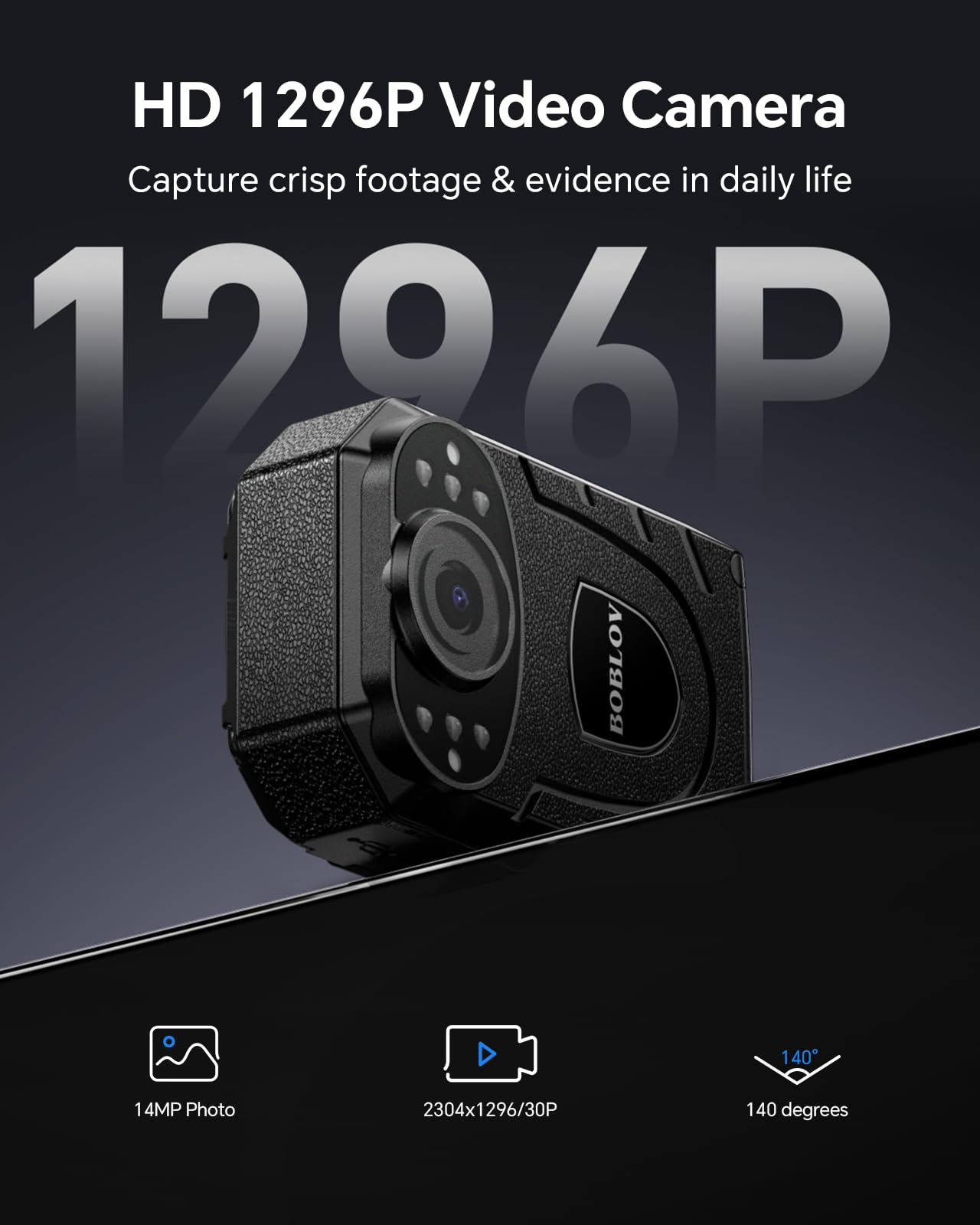 BOBLOV KJ21 Body Camera, 1296P Body Wearable Camera Support Memory Expand Max 256G, 8-10Hours Recording Police Body Cam Lightweight and Portable Easy to Operate Clear NightVision (KJ21 Only)