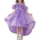 Zvzio Girl's Princess Dress, Birthday Party, Pageant Gown - Ruffle Tulle Satin Princess Dresses with Kids Train