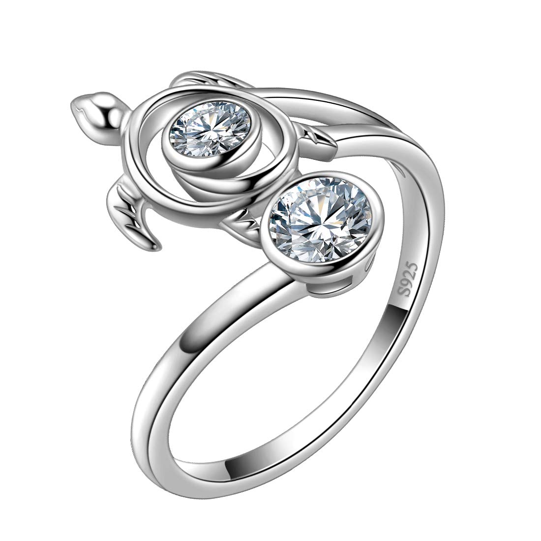 Aurora Tears Turtle Adjustable Rings 925 Sterling Sliver Animals Open Ring White Diamond April Birthstone Jewellery Gifts with Cubic Zirconia for Women DR0084W — image 1