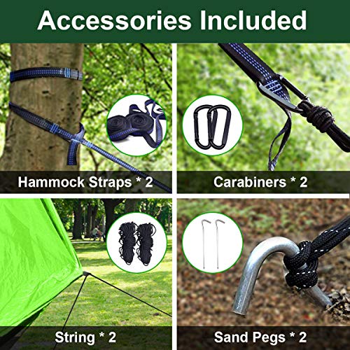 WOVUU Camping Hammock with Net,Lightweight Outdoor Indoor Portable Hammock with Tree Starps,Carabiners,Durable Parachute Nylon Hammocks for Travel Backpacking Hiking Fishing Adventures