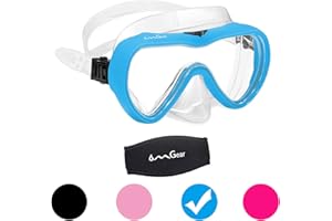 OMGear Diving Mask Snorkeling Gear Kids Adult Snorkel Mask Dive Goggles Silicone Swim Glasses with Nose Cover for Scuba Free Diving Spearfishing Neoprene Strap Cover Impact Resistance