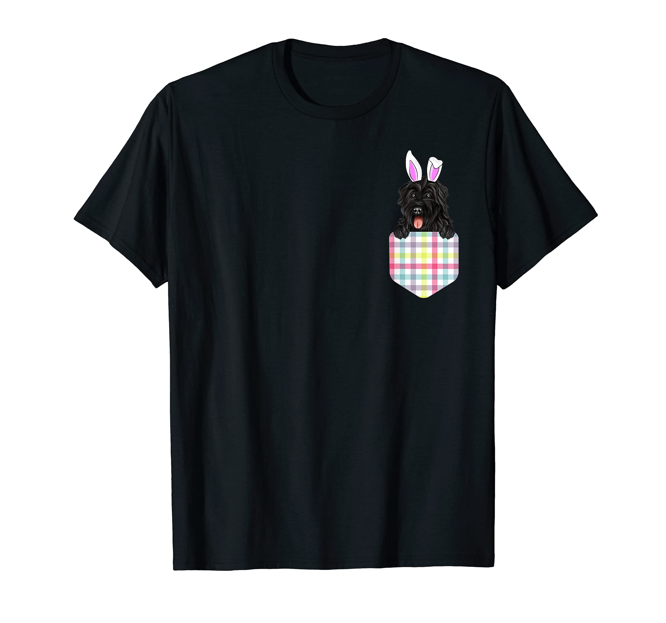 Easter Plaid Bouvier des Flandres Bunny Dog In Pocket T-Shirt