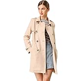 Allegra K Women's Faux Suede Trench Coat Notched Lapel Double Breasted Jacket with Belt