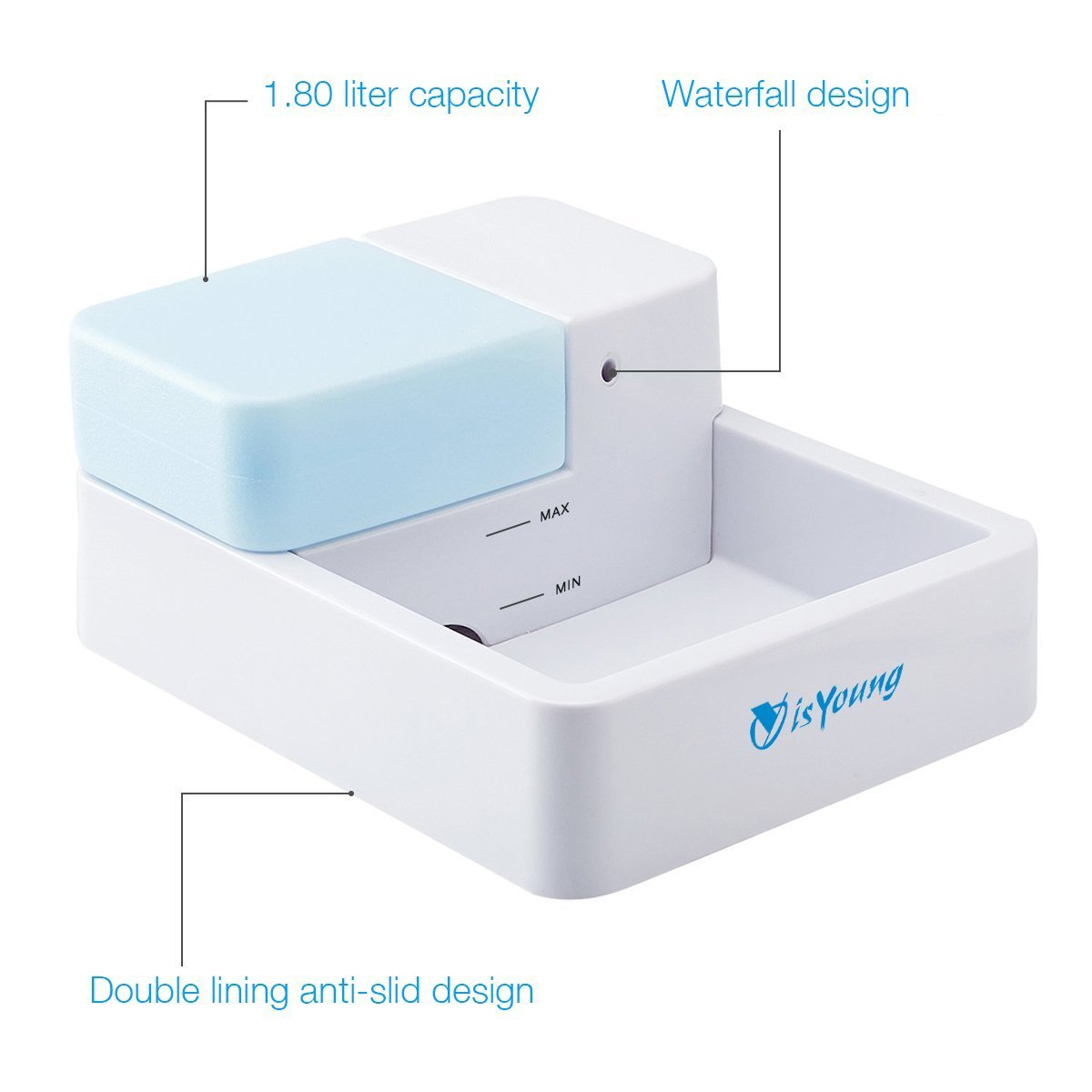 isYoung Cat Water Dispenser, Pet Fountain Ultra Quiet Drinking for Cats and Dogs 1.8L Water Capacity with Activated Carbon Filter and LED Lighting