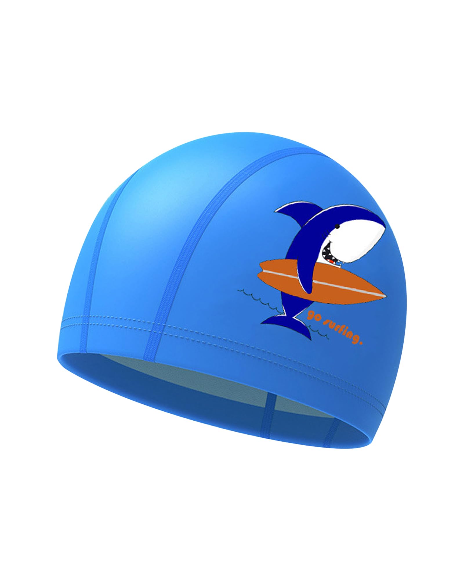 Kids Swimming Cap for Girls 4-9 Years, Swim Hat Boys, PU Material (Blue)