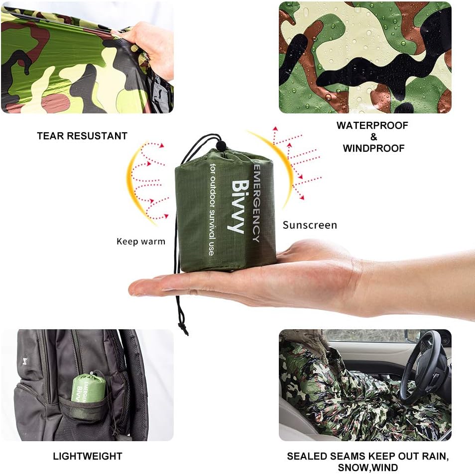 BesWlz Emergency Sleeping Bags, Survival Bivvy Sack Lightweight Waterproof, Portable Nylon Sack Gear for Outdoor Camping Hiking & Emergency Shelter (2Pack)+ Emergency Survival Blanket : Sports & Outdoors