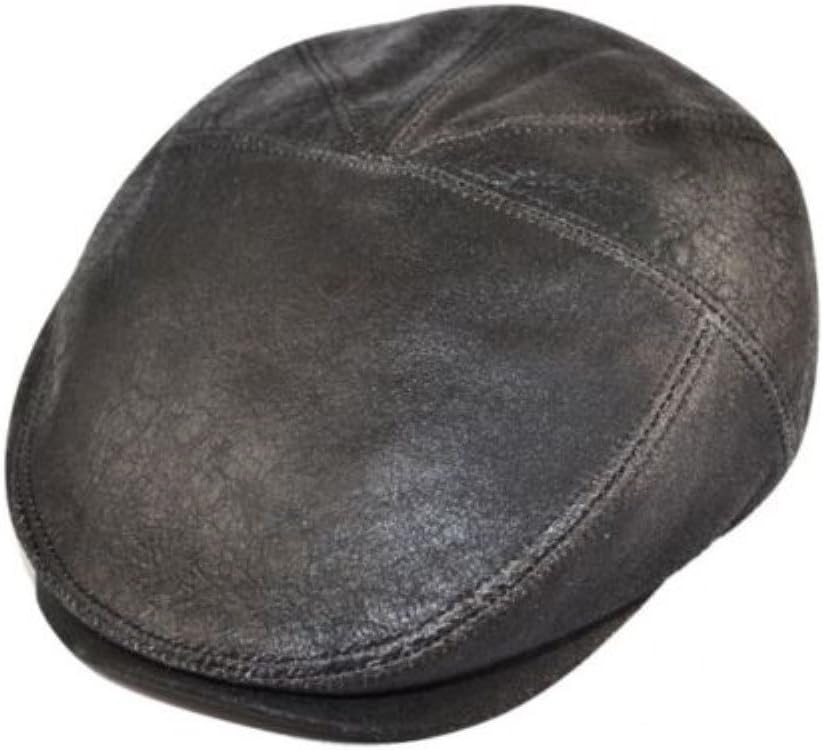 Gladwinbond Mens Leather Flat Peak Cap - 5 Panel - Distressed Look. 100% Sheepskin. Cotton Lined.