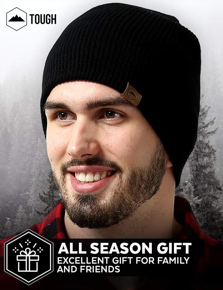 Tough Headwear Daily Knit Ribbed Beanie Warm, Stretchy & Soft Beanie Hats for Men & Women - Year Round Comfort - Serious Beanies for Serious Style Black: Clothing