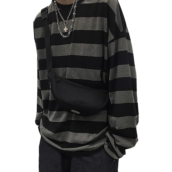 トップス HARAJUKU LONG SLEEVE TEE // BLACK Unisex Oversized Stripe Long Sleeve T Shirts Gothic Harajuku