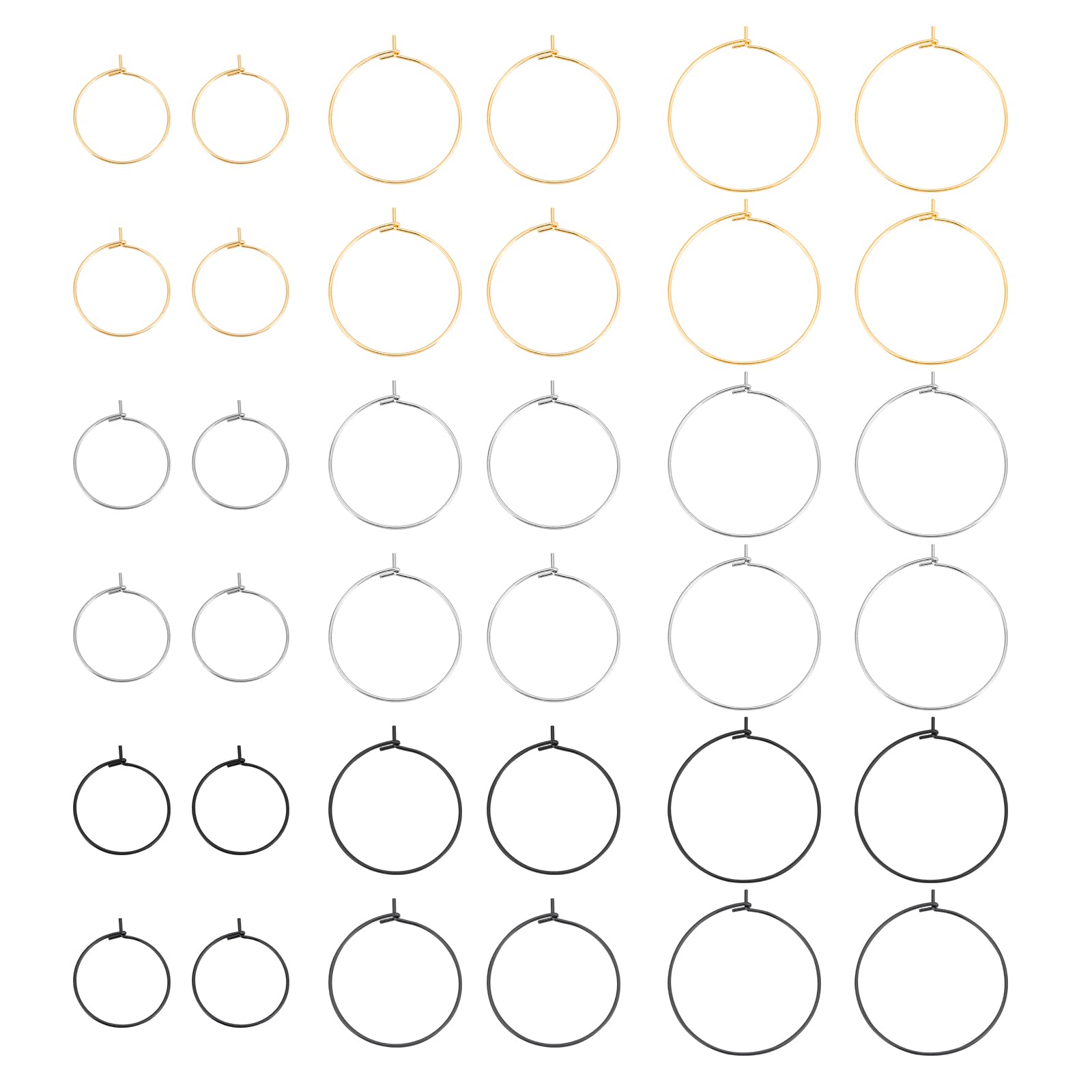 UNICRAFTALE 90pcs 3 Colors Wine Glass Charm Rings Beading Hoop Earrings 304 Stainless Steel Hoop Earring Findings Ring Earring Wire Hoop Earring for Women Hoop Earrings
