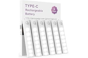 Anmeery Under Cabinet Lights 6 Pack Motion Sensor Light Indoor LED Ultra Thin Closet Lighting USB-C Rechargeable Battery Operated Stick-On Light for Kitchen Night,Dark Hallway,Wardrobe