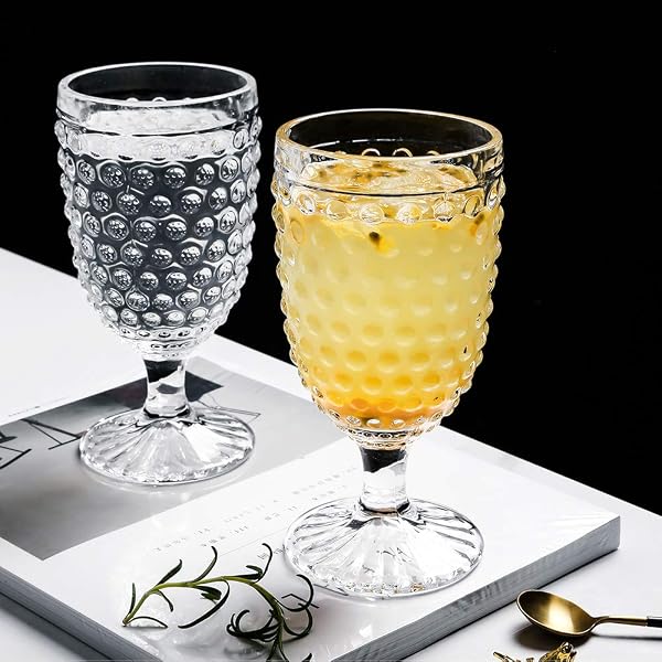 G HOBNAIL DRINKING GLASSES 6 SET, 13.3 OZ VINTAGE WATER GOBLETS ICED TEA BEVERAGE GOBLETS HOBNAIL GLASSWARE,HOBNAIL GOBLET GLASSES,GLASS CUPS FOR WINE,SODA,JUICE,DINNER PARTIES,BARS, RESTAURANTS CLEAR