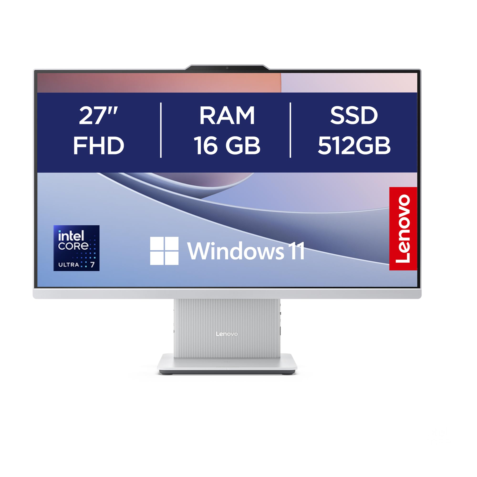 Lenovo IdeaCentre Computer desktop All-In-One, Display 27" FHD, Intel Core Ultra 7 256V, 512GB SSD, RAM 16GB, Altoparlanti Harman, WiFi 6, Windows 11 H, Tastiera + Mouse Wireless