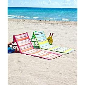 The Lakeside Collection Striped Beach Lounger Chair - Padded Folding Mat - Pink/Orange 61Eq3lUp4%2BL