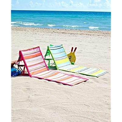 The Lakeside Collection Striped Beach Lounger Chair - Padded Folding Mat - Pink/Orange 61Eq3lUp4%2BL